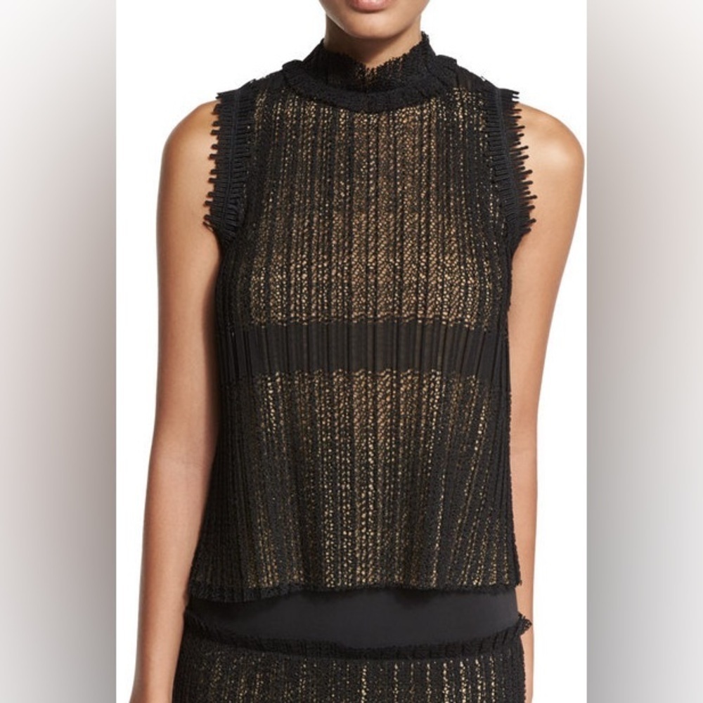 ALEXIS Mills Sleeveless Plisse Lace Top Black (101)